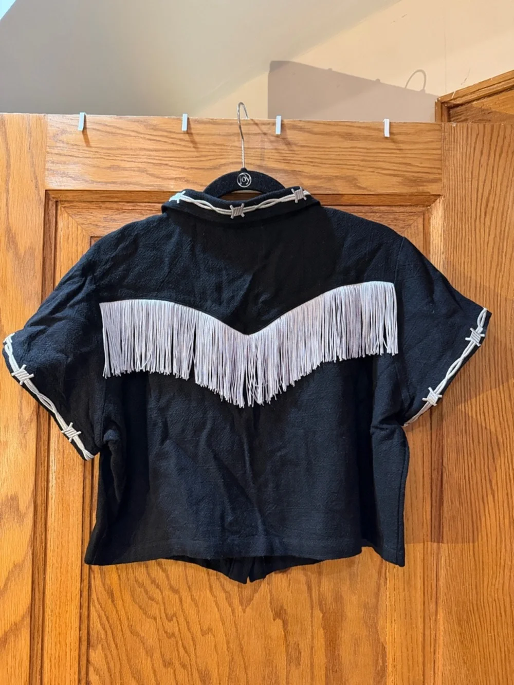 Linen Pammy Fringe Blouse in Black - Picture 2 of 7